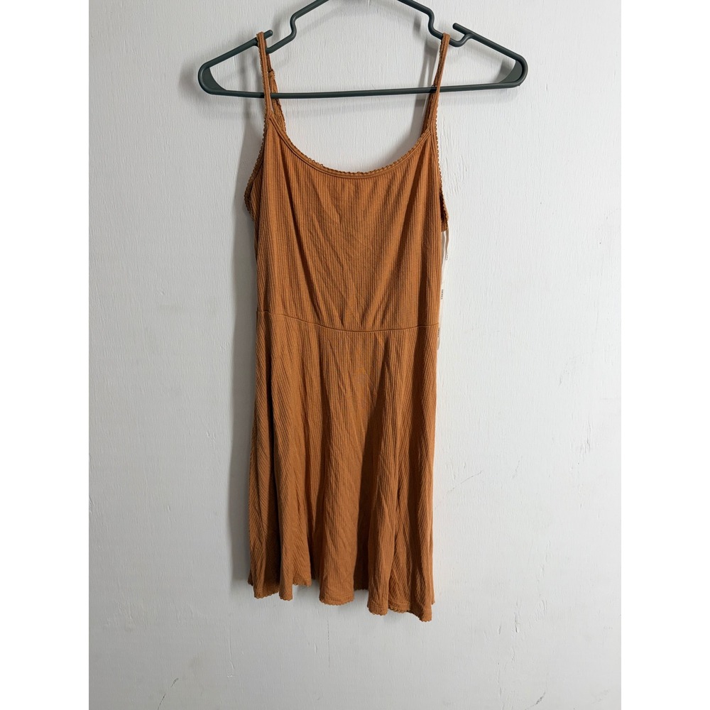 Forever 21 Rust Orange Ribbed Mini Skater Dress Lace Trim Small/Medium